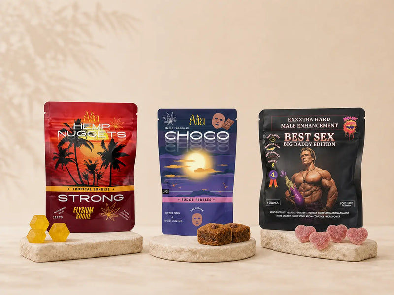 Cannabis products on sale including THC edibles and gummies from Gr8bake Malta