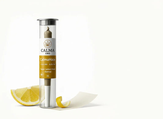 CalmaHaze CBD pre-roll 1g tube packaging