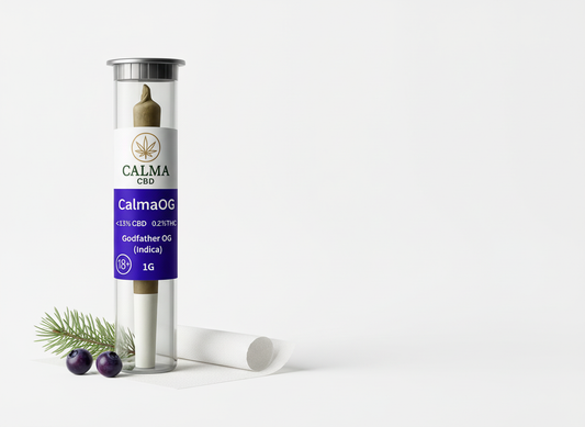 CalmaOG CBD pre-roll 1g tube packaging Gr8bake