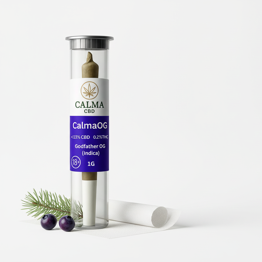 CalmaOG CBD Pre-Roll 1g, Godfather OG (Indica, under 13% CBD) 