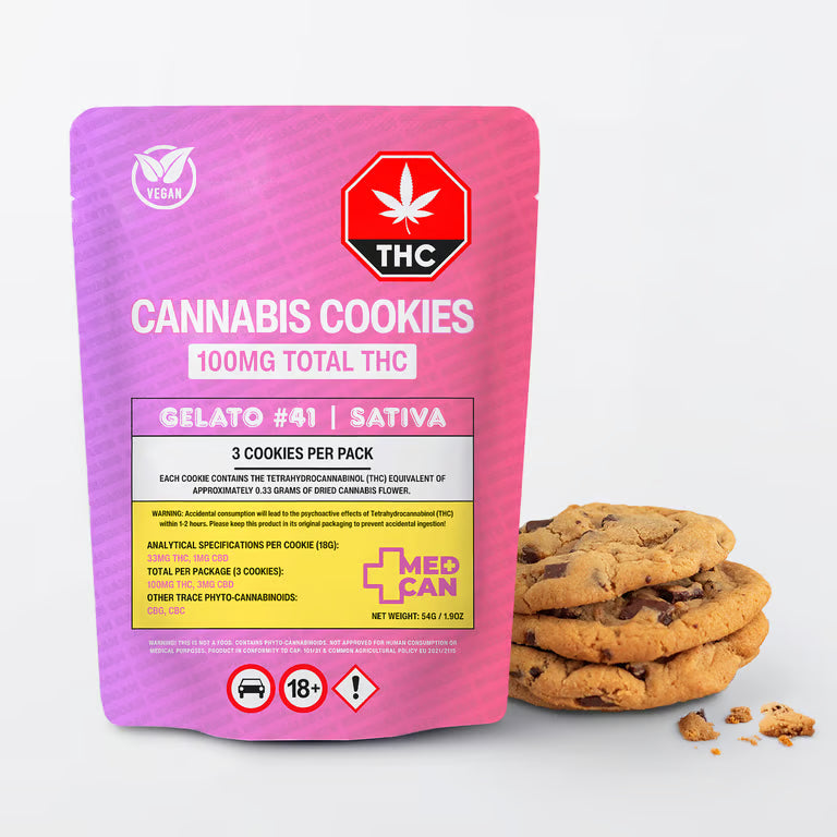 Gelato #41 THC Cookies 100mg (3 x 33mg) Vegan Sativa 