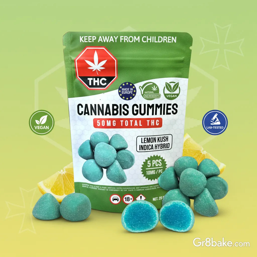 Lemon Kush Indica THC Gummies 50mg (5 × 10mg) Vegan 