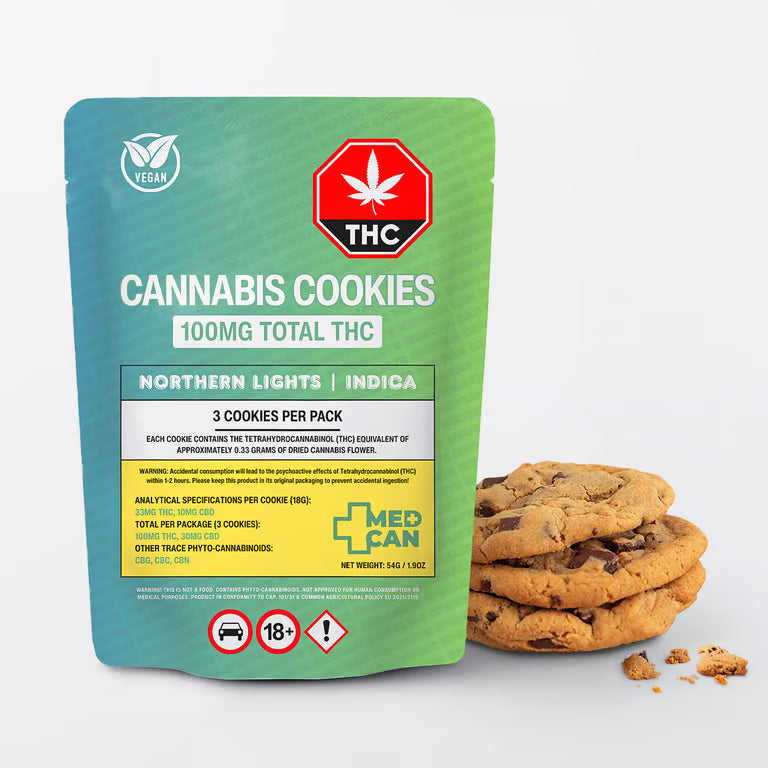 Northern Lights THC Cookies 100mg (3 x 33mg) Vegan Indica 