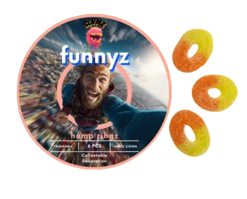 Funnyz THC hemp Sour peach rings packs of 6 available in Malta
